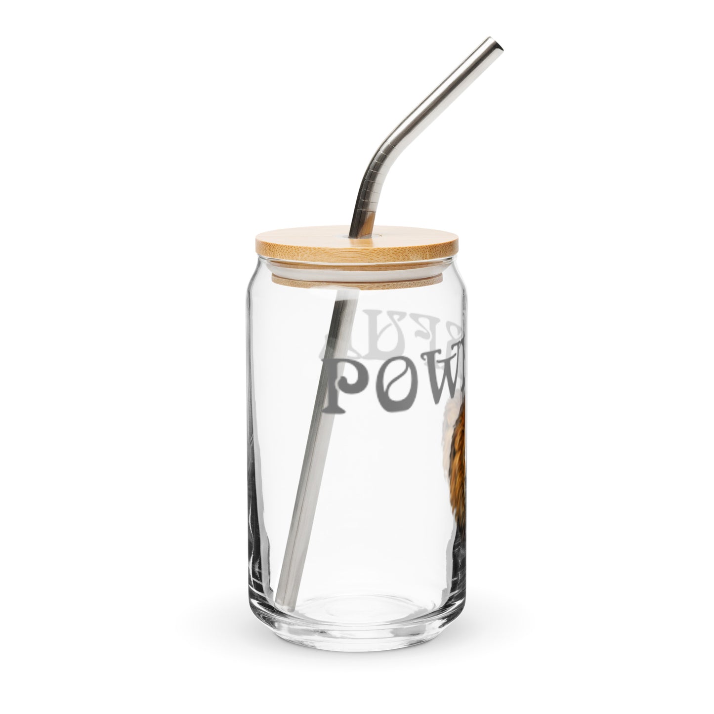 “POWERFUL”Can-Shaped Glass W/Grey Font