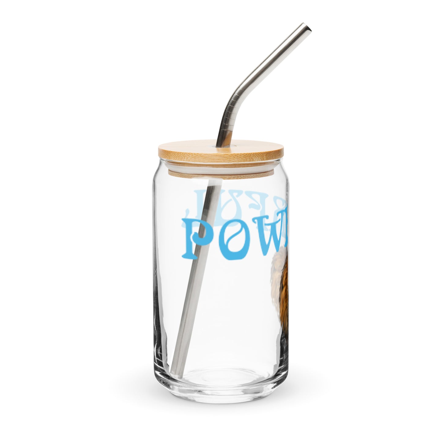 “POWERFUL”Can-Shaped Glass W/SkyBlue Font