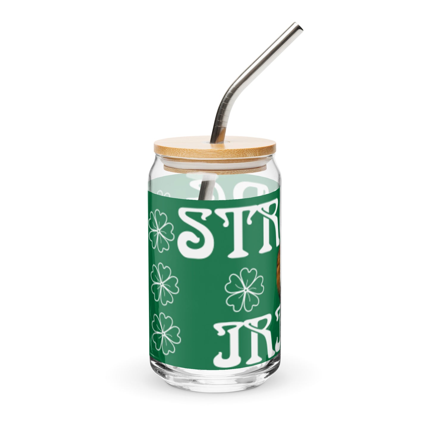 “STRONG IRISH!”Green Can-Shaped Glass W/White Font