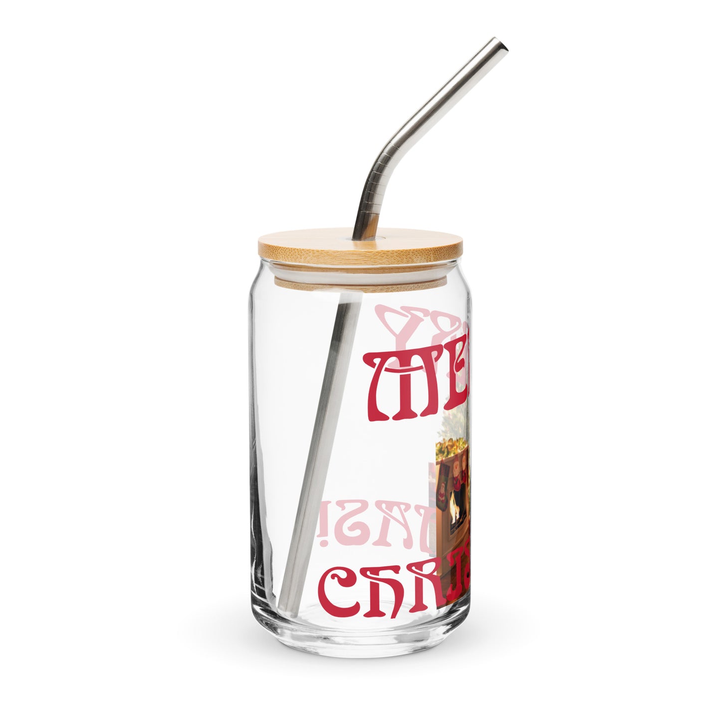 “MERRY CHRISTMAS TREE!”Can-Shaped Glass W/Red Font