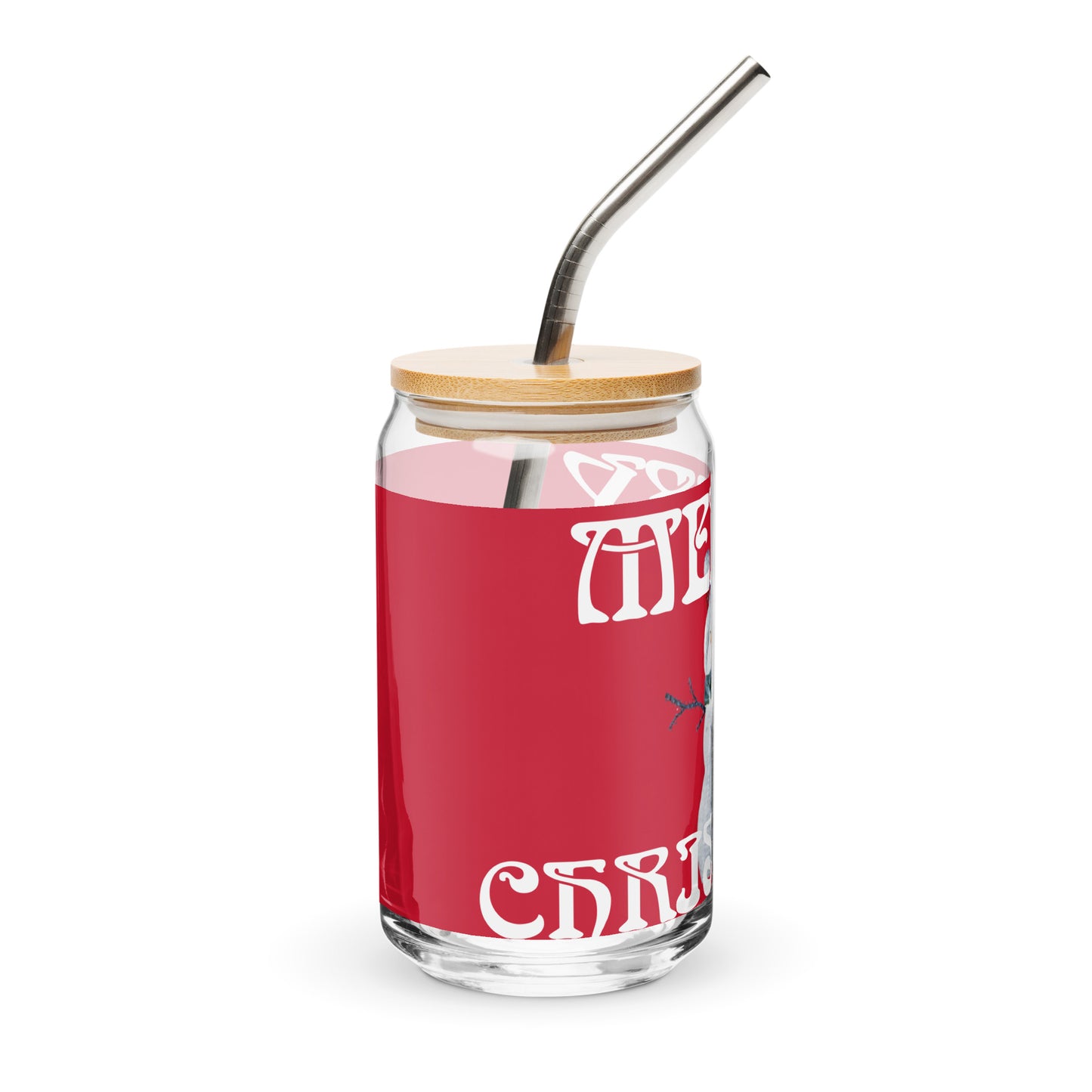 “MERRY CHRISTMAS SNOWMAN!”Red Can-Shaped Glass W/White Font