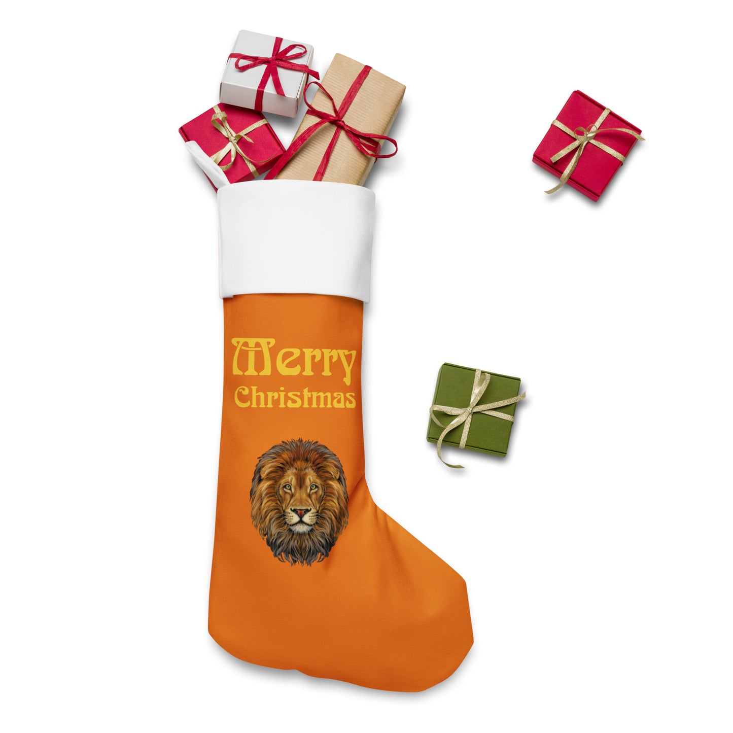 “Orange”Christmas Stocking W/Yellow Font