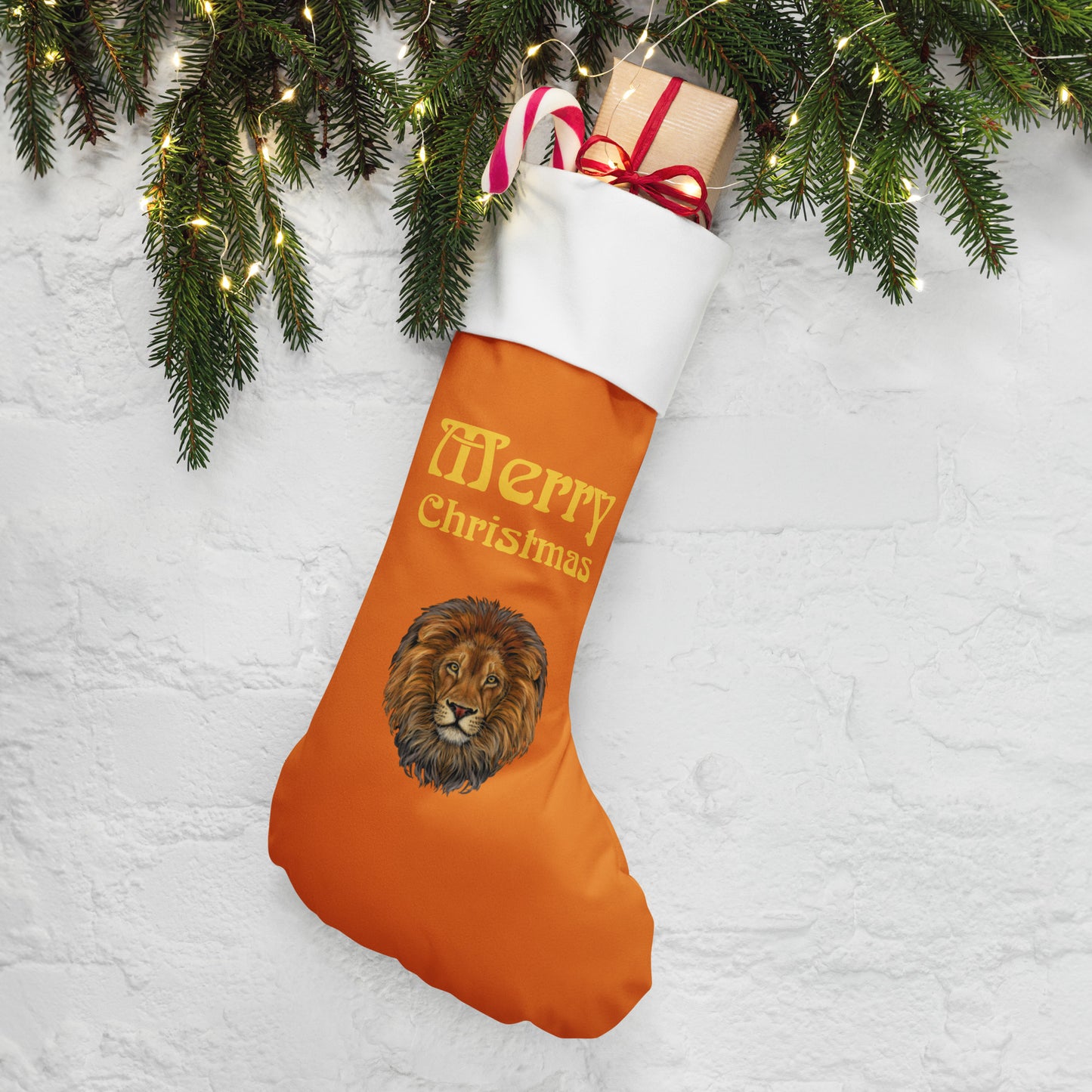 “Orange”Christmas Stocking W/Yellow Font
