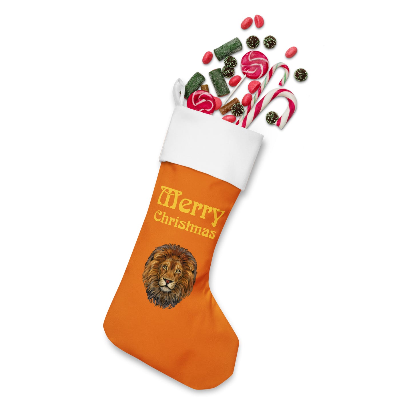 “Orange”Christmas Stocking W/Yellow Font