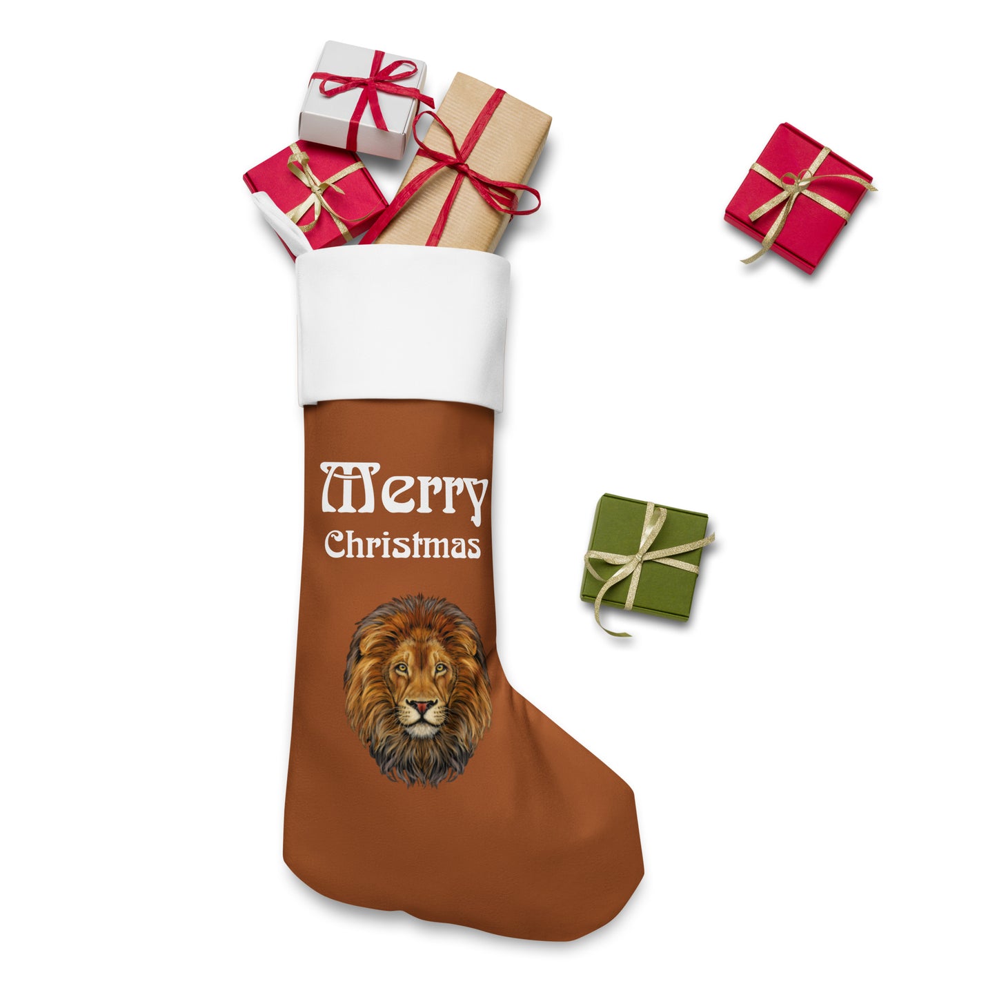 “Brown”Christmas Stocking W/White Font