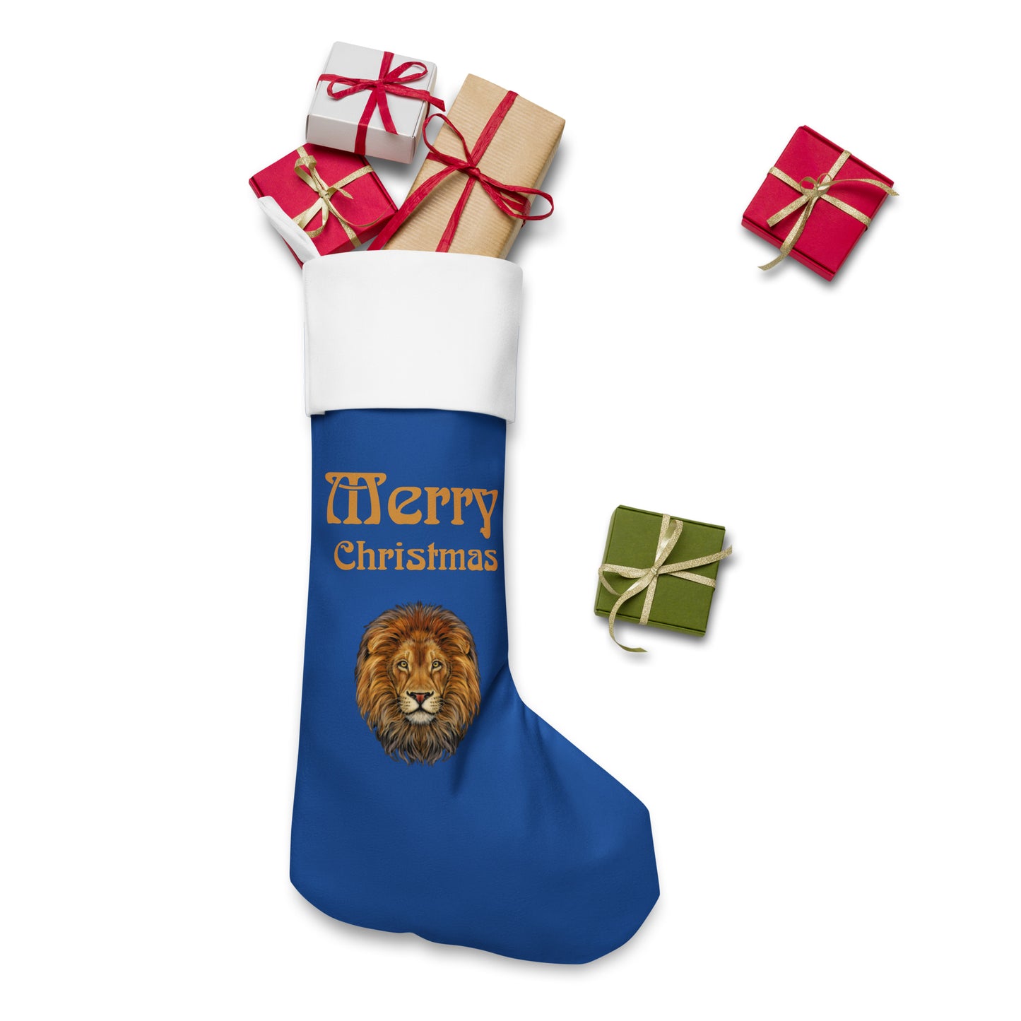 “Blue”Christmas Stocking W/Bronze Font