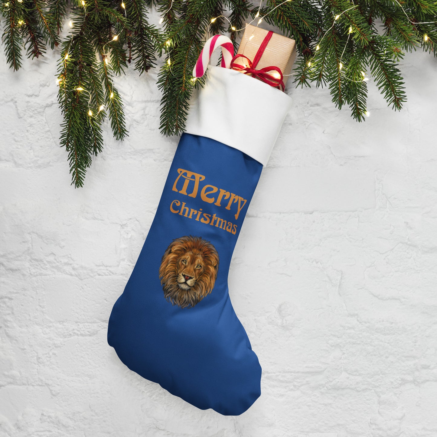 “Blue”Christmas Stocking W/Bronze Font
