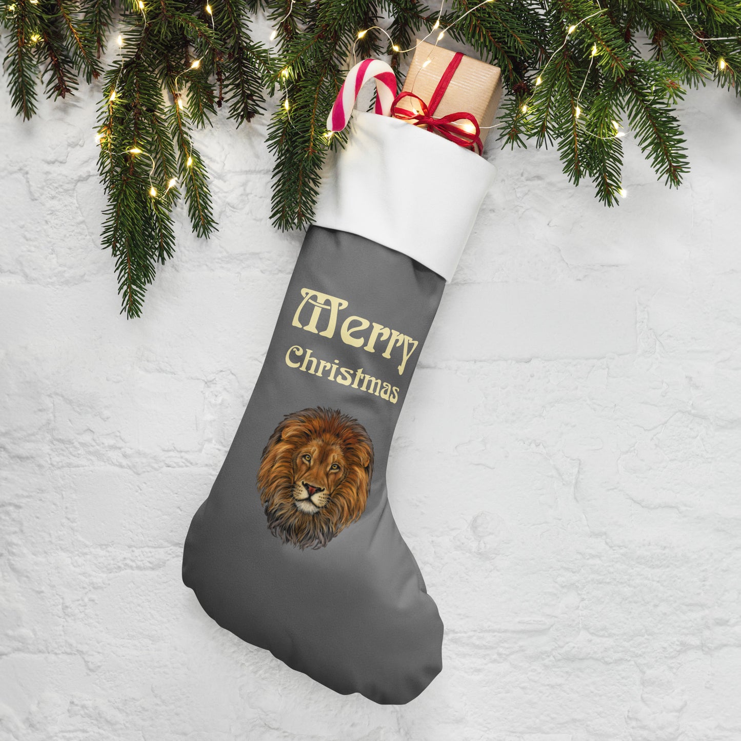 “Grey”Christmas Stocking W/Banana Font