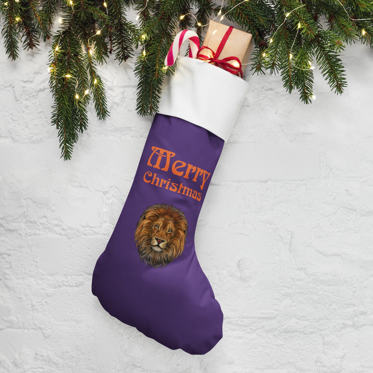 “Purple”Christmas Stocking W/Orange Font