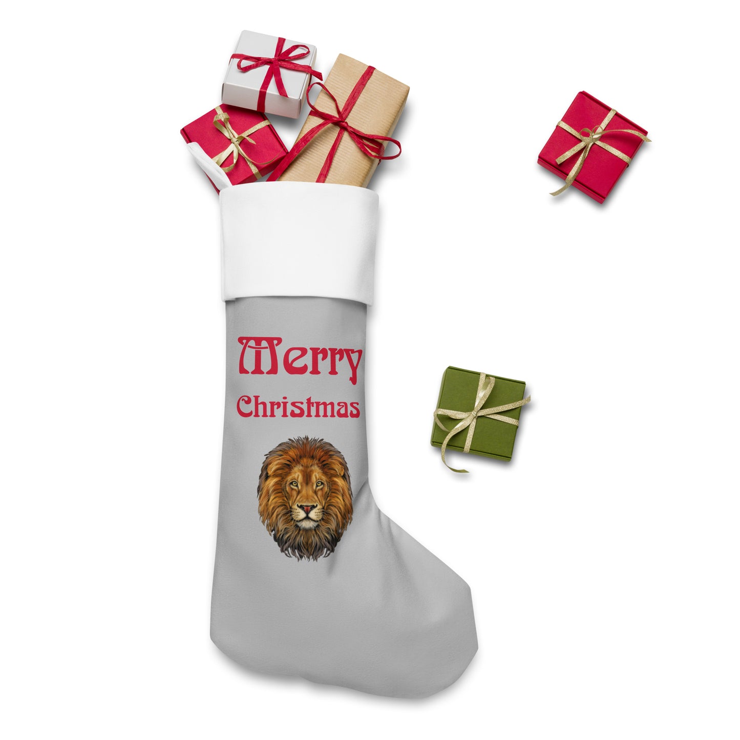 “Silver”Christmas Stocking W/Red Font