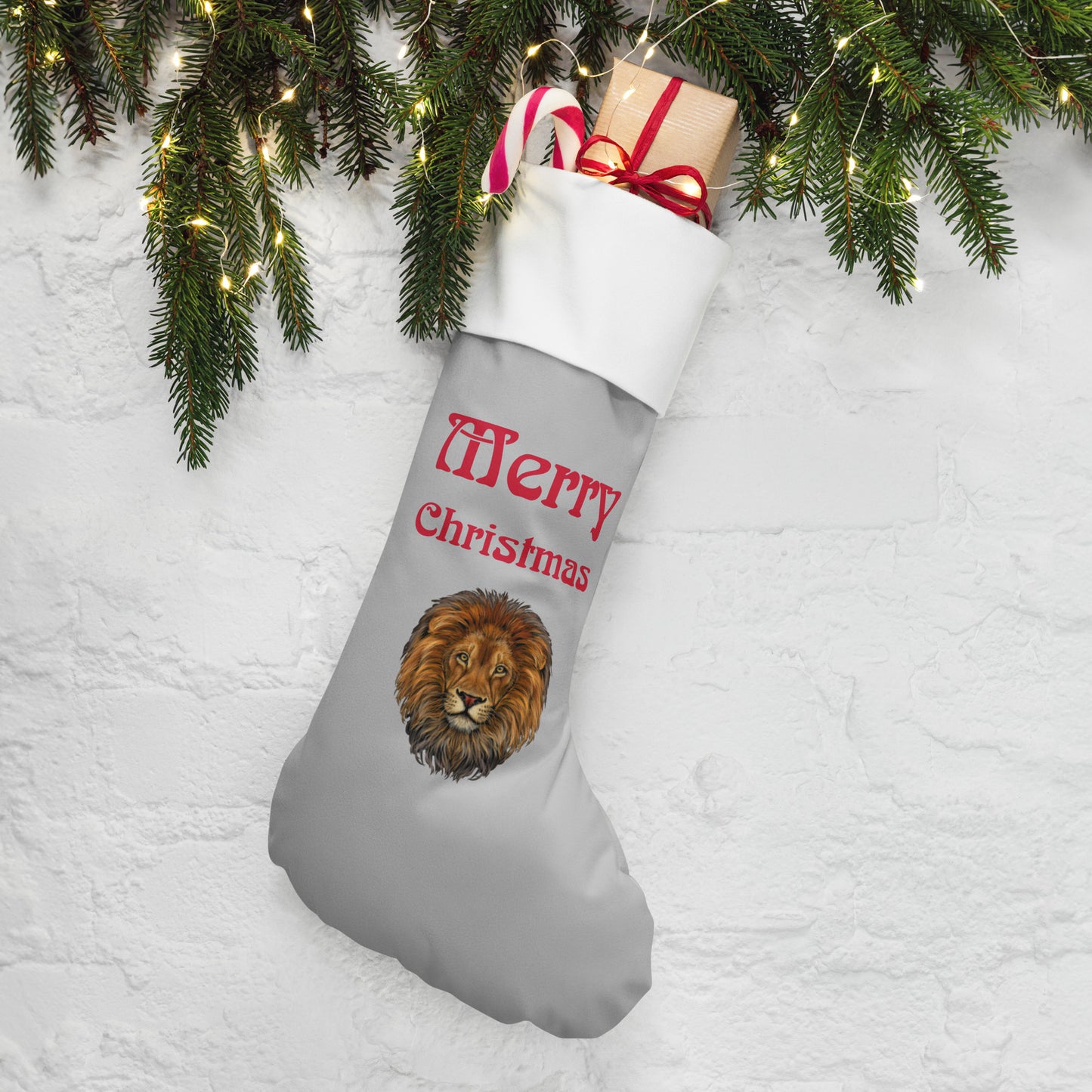“Silver”Christmas Stocking W/Red Font