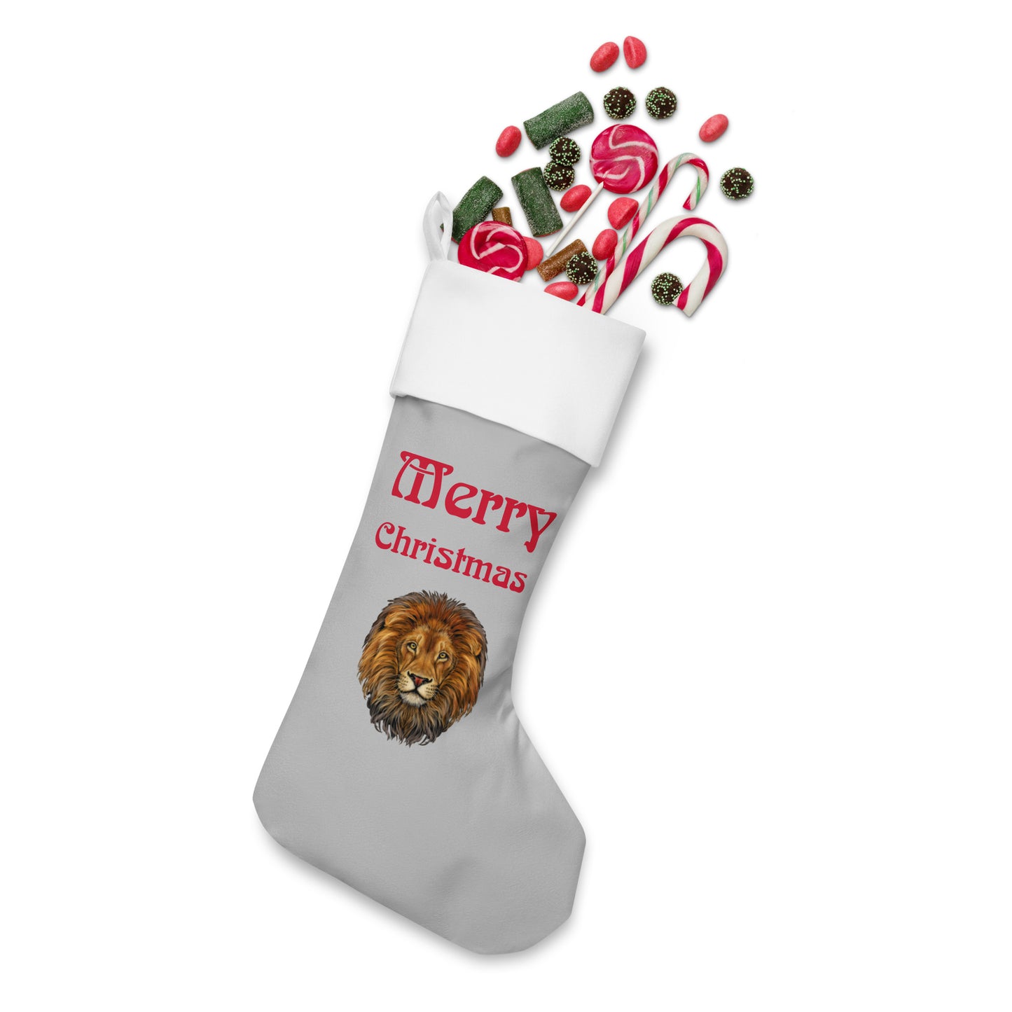 “Silver”Christmas Stocking W/Red Font