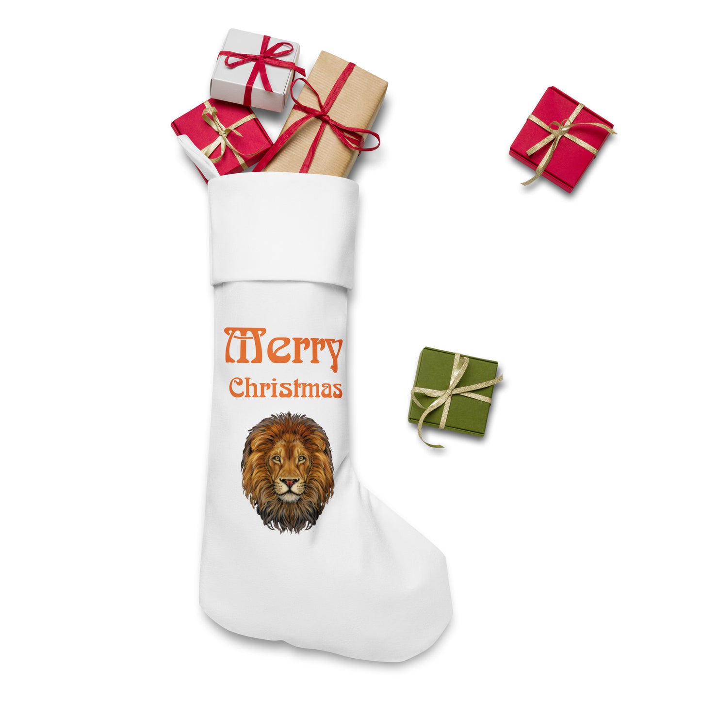 “White”Christmas Stocking W/Orange Font