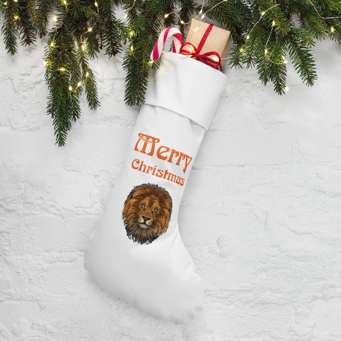 “White”Christmas Stocking W/Orange Font