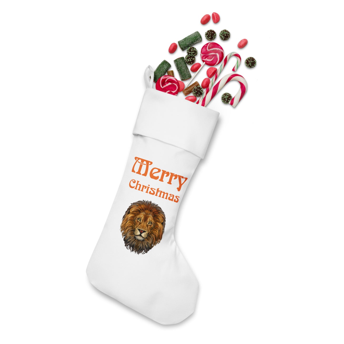 “White”Christmas Stocking W/Orange Font