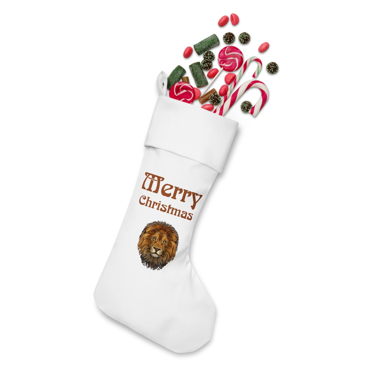 “White”Christmas Stocking W/Brown Font