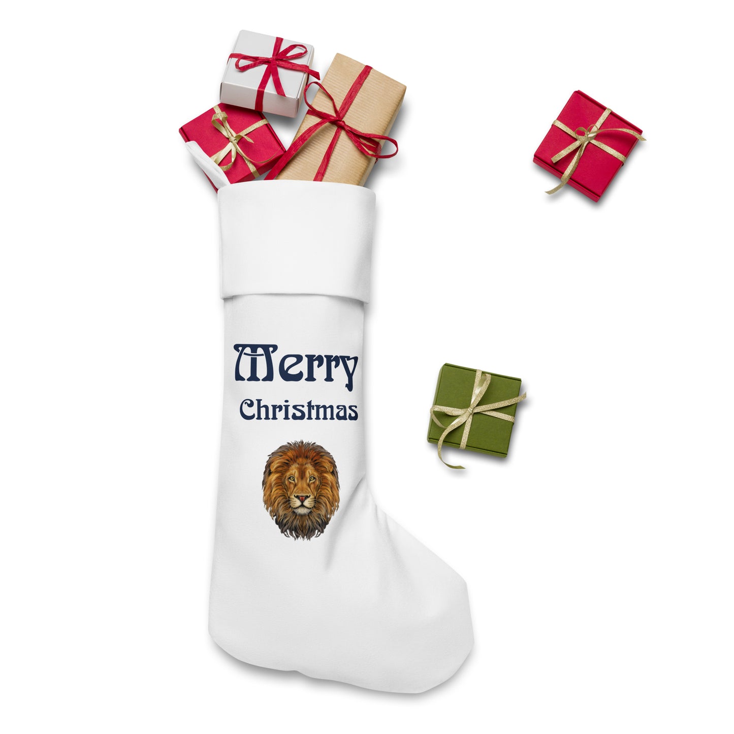“White”Christmas Stocking W/Navy Font