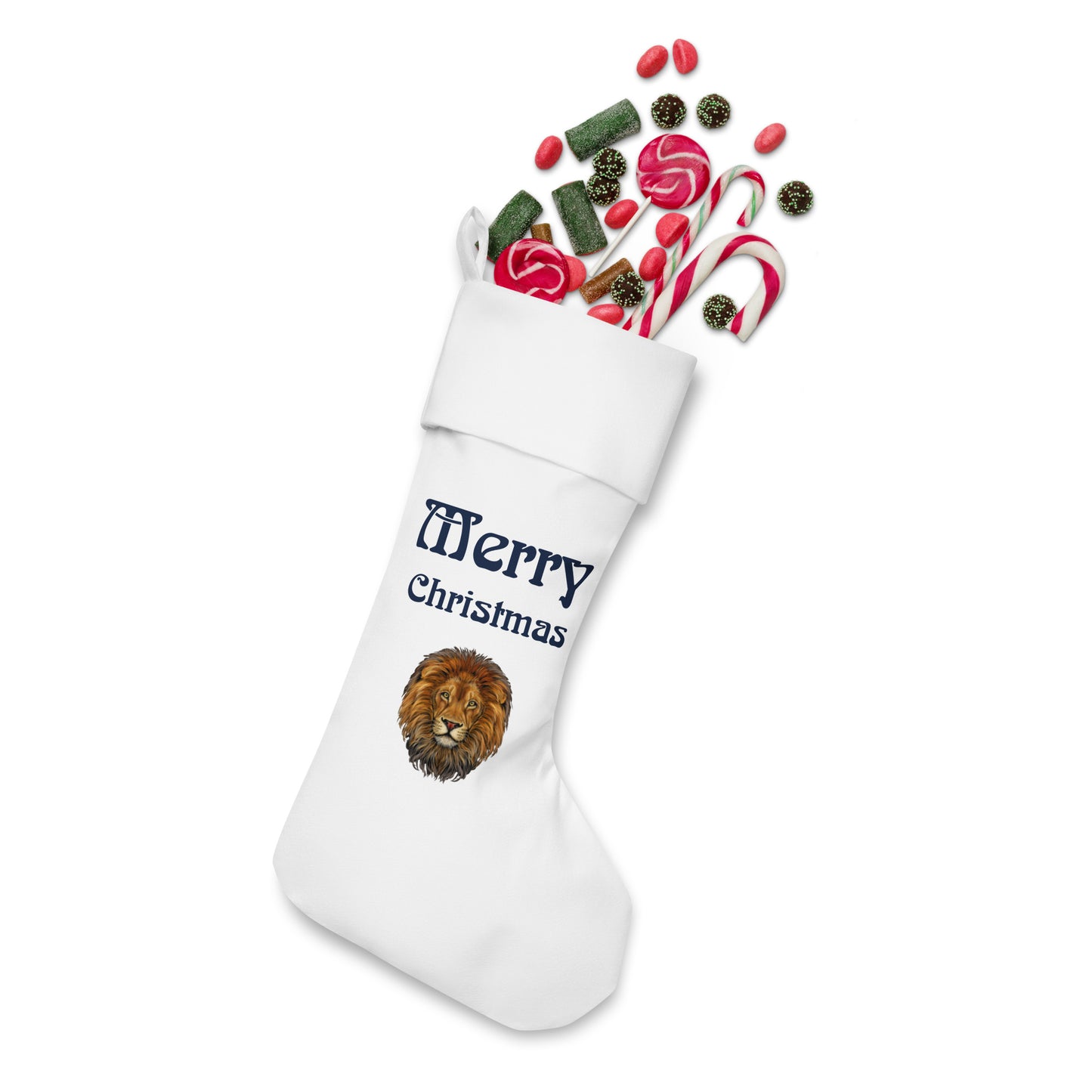 “White”Christmas Stocking W/Navy Font