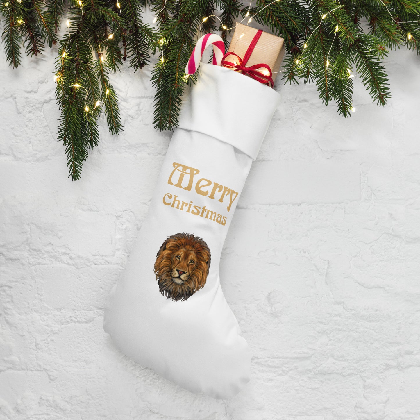 “White”Christmas Stocking W/Fawn Font