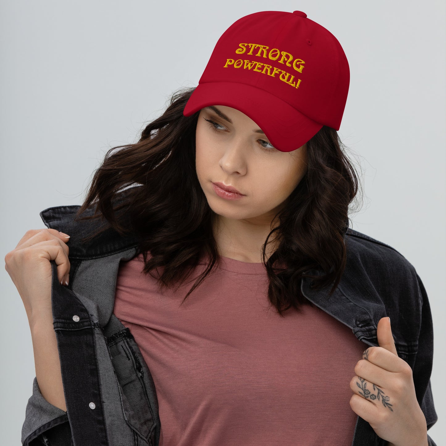 “STRONG & POWERFUL!” Dad Hat W/Yellow Font