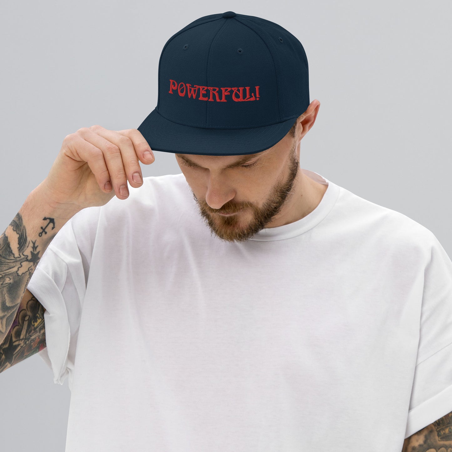 “POWERFUL!”Snapback Hat W/Red Font