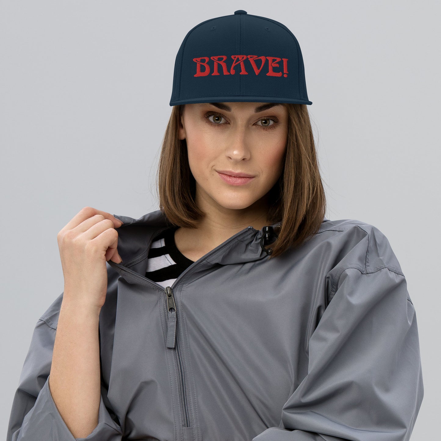 “BRAVE!”Snapback Hat W/Red Font