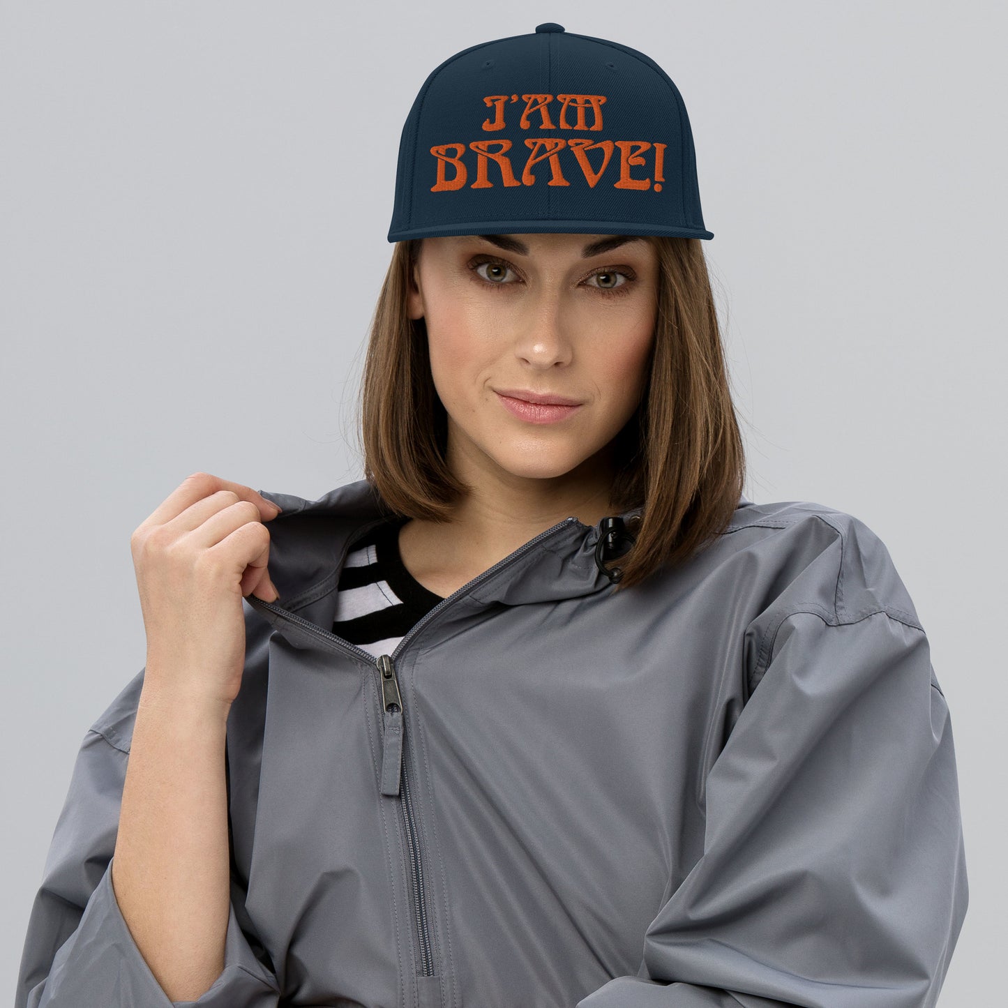 “I’AM BRAVE!”Snapback Hat W/Orange Font
