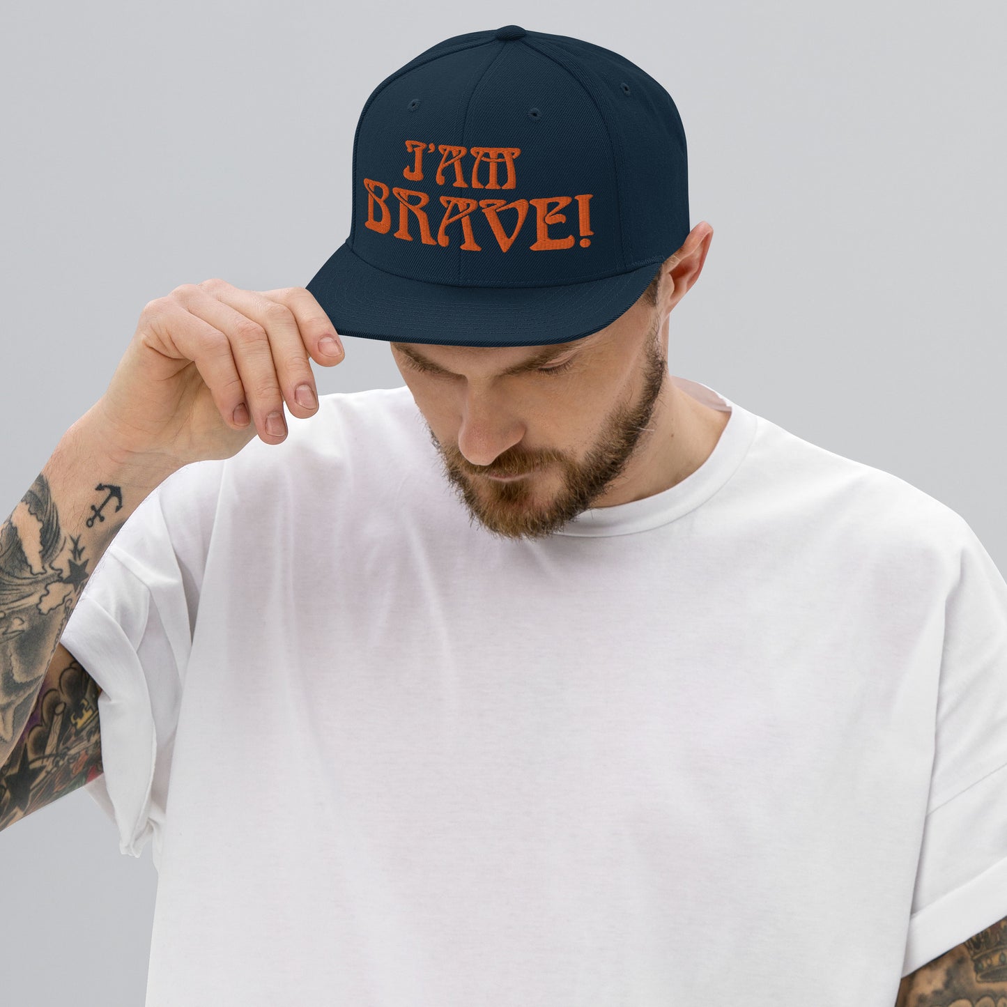 “I’AM BRAVE!”Snapback Hat W/Orange Font