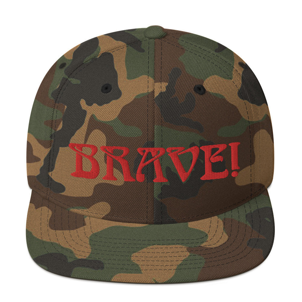 “BRAVE!”Snapback Hat W/Red Font