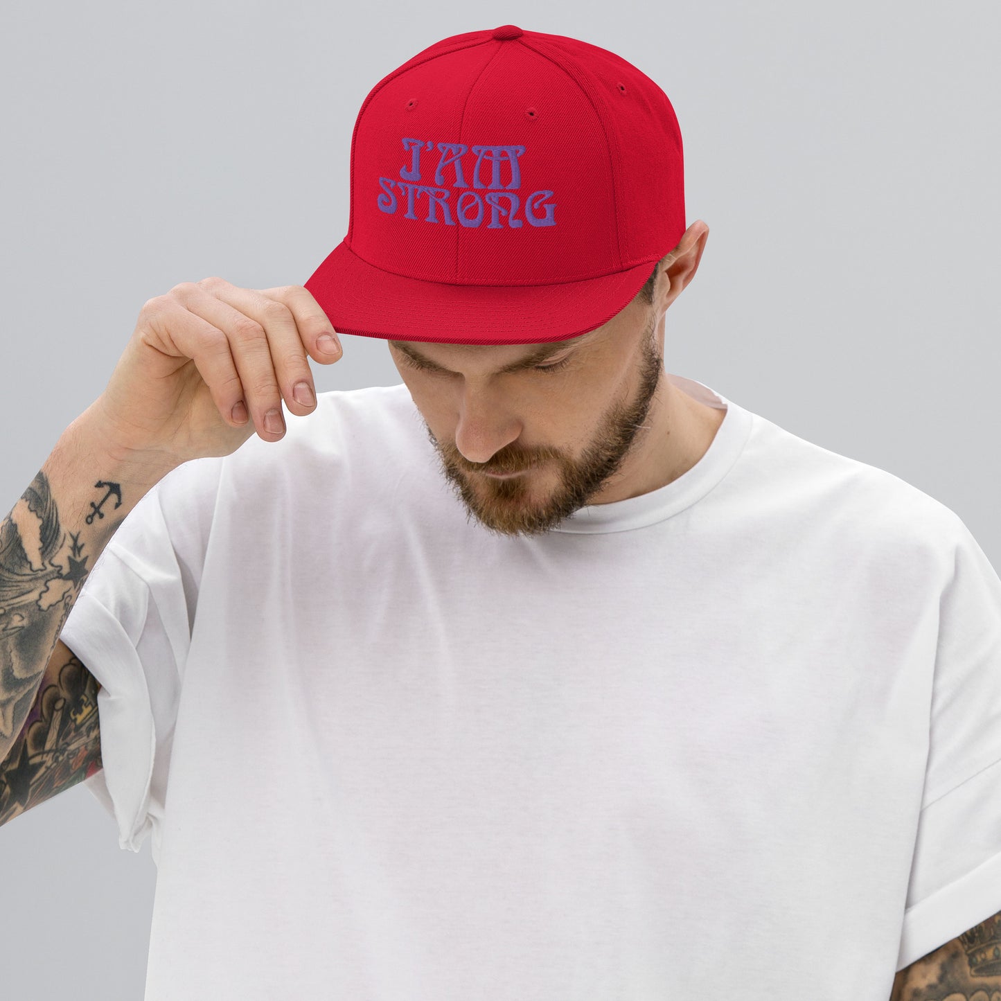 “I’AM STRONG!” Snapback Hat W/Purple Font