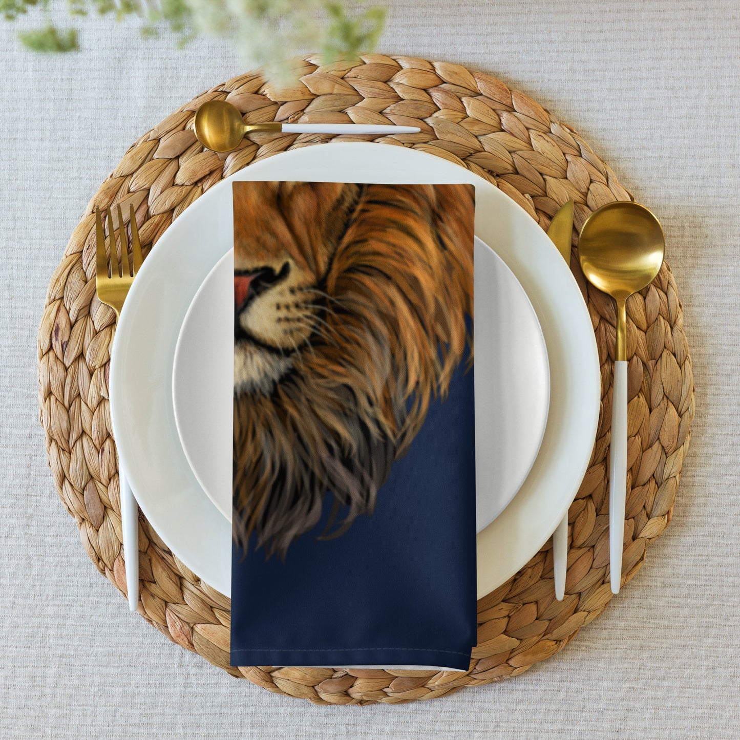 “STRONG”Navy Cloth Napkin Set W/Fawn Font