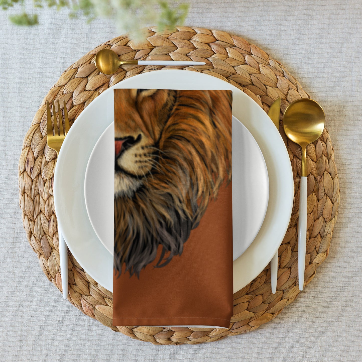 “STRONG”Brown Cloth Napkin Set W/Fawn Font