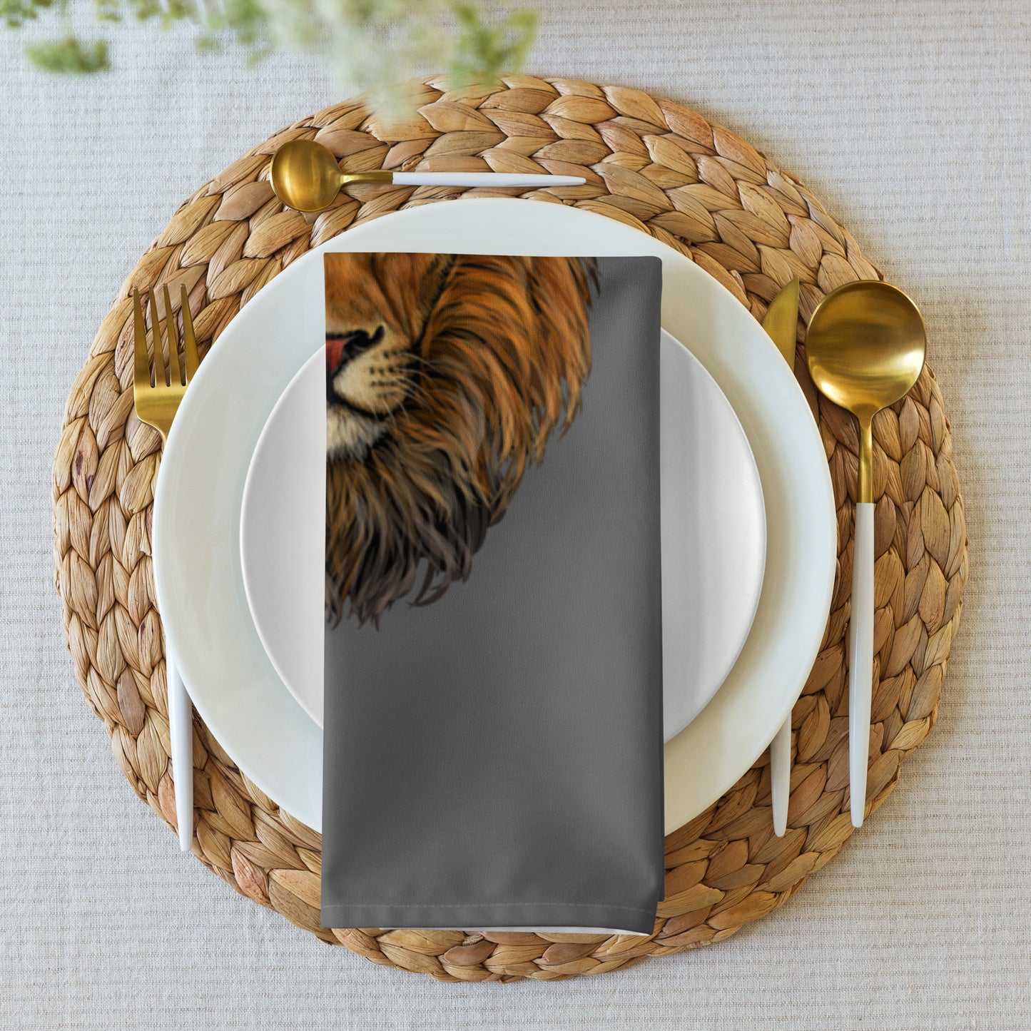 “STRONG”Grey Cloth Napkin Set W/Bronze Font