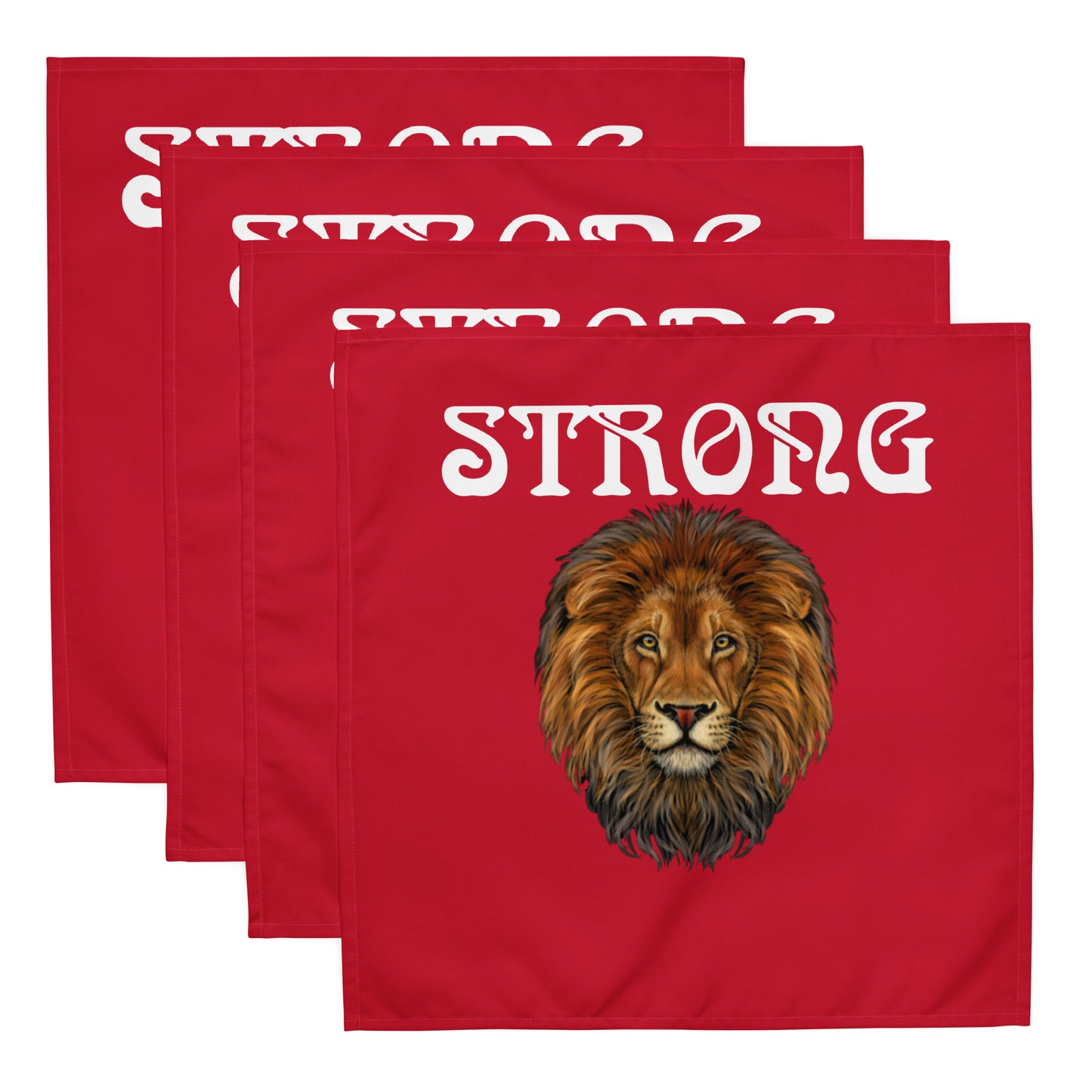 “STRONG”Red Cloth Napkin Set W/White Font