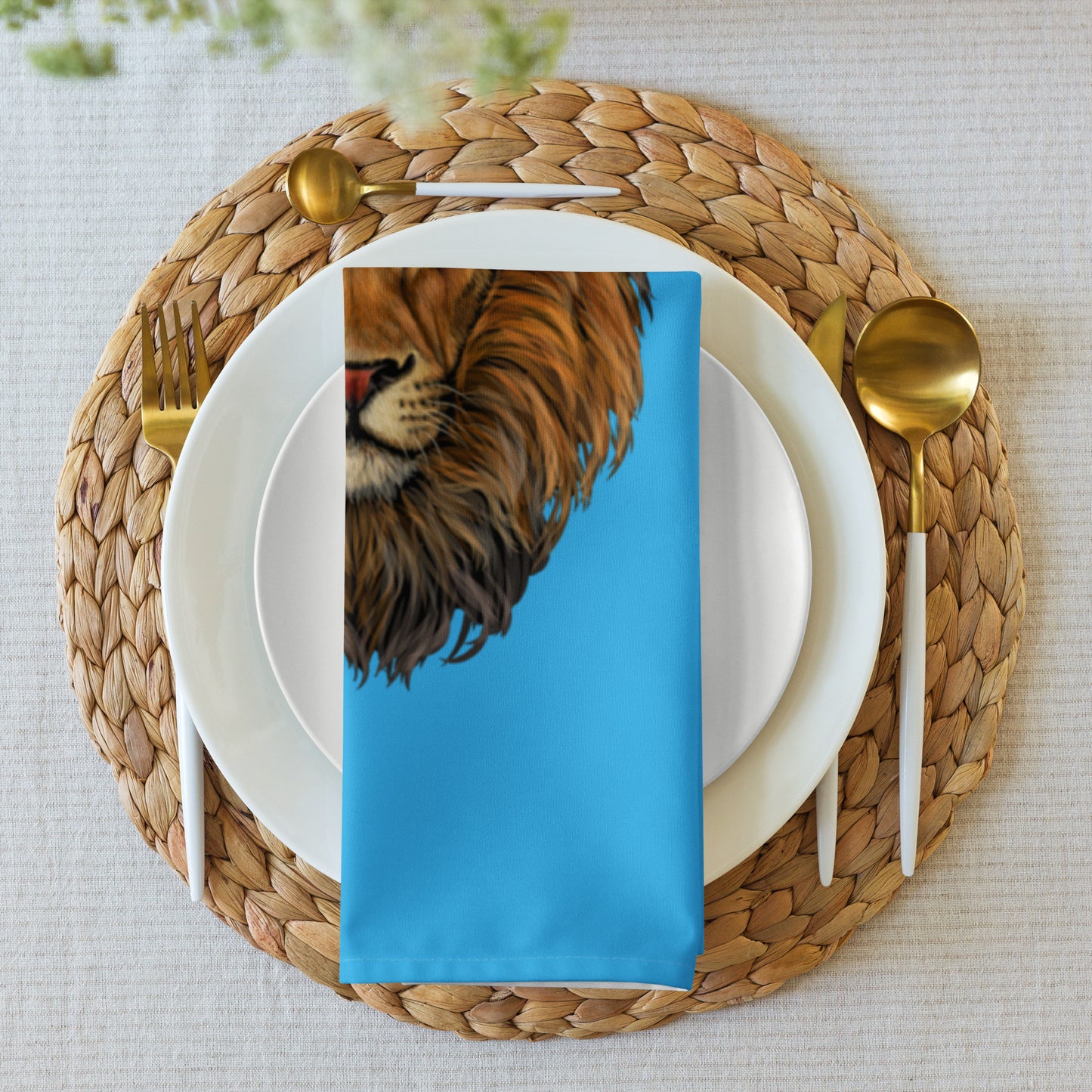 “STRONG”SkyBlue Cloth Napkin Set W/Yellow Font