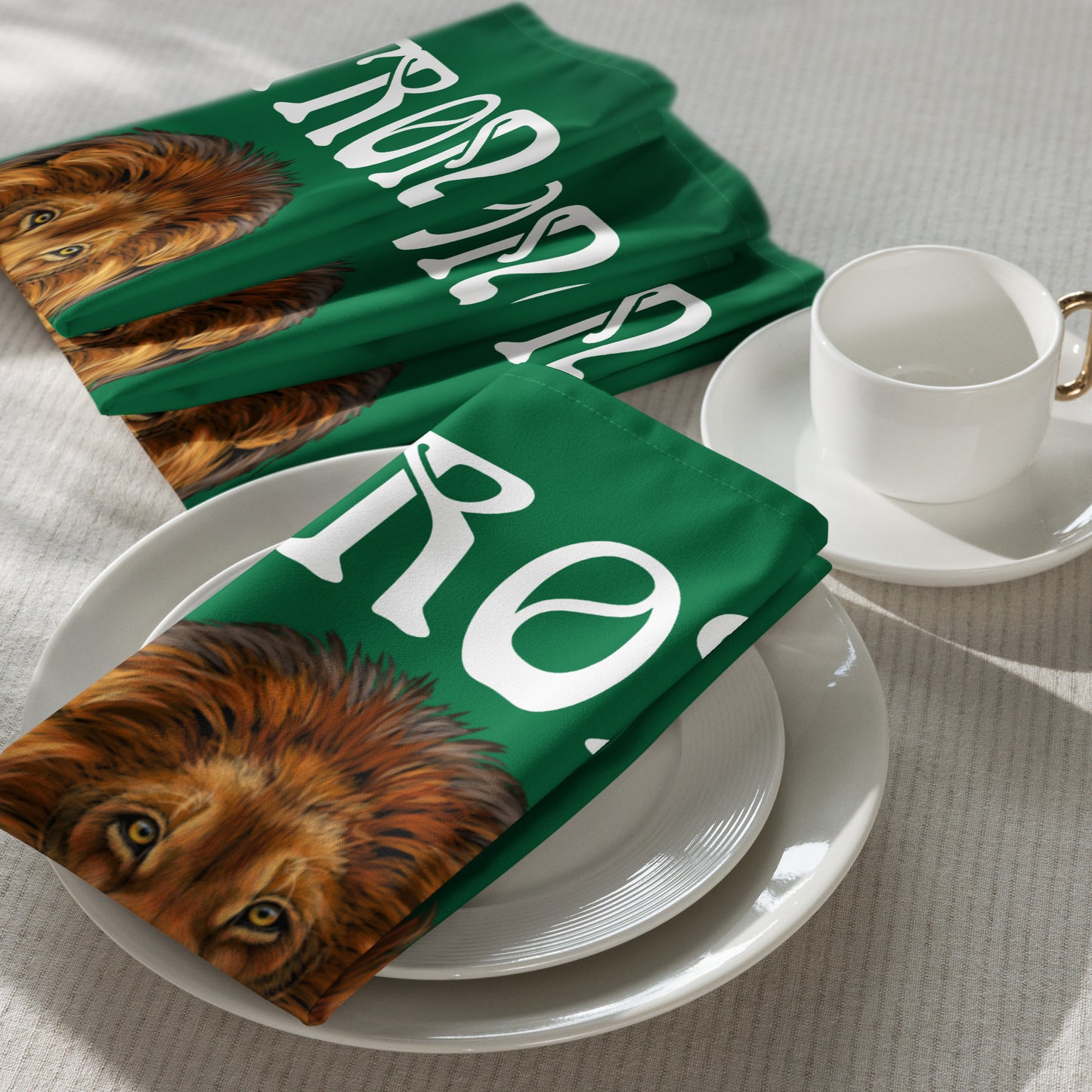 “STRONG”Green Cloth Napkin Set W/White Font