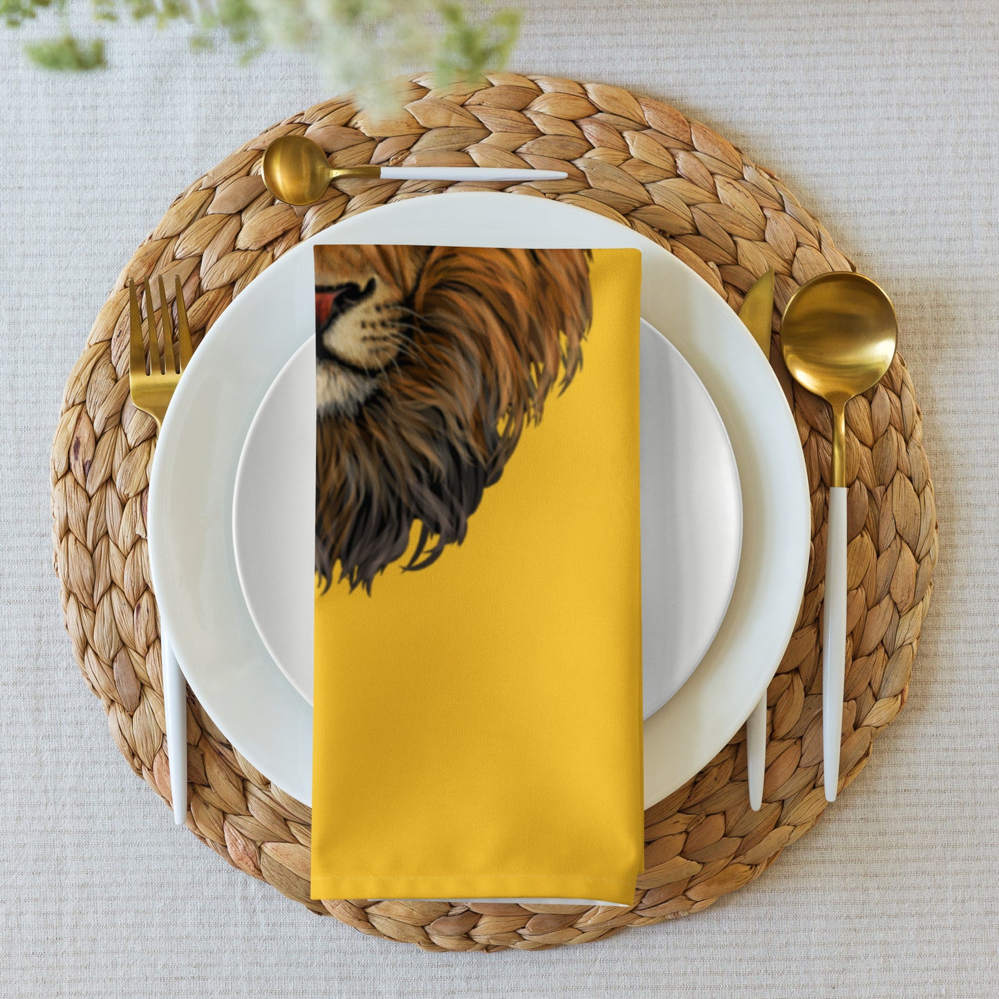 “STRONG”Yellow Cloth Napkin Set W/Red Font