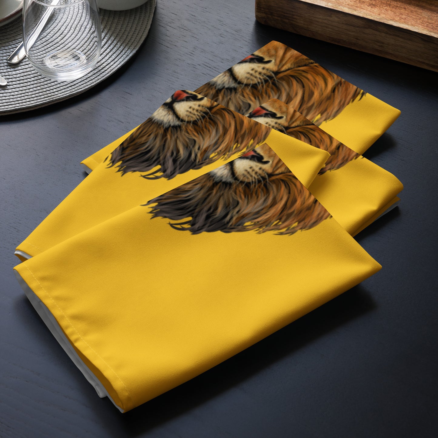 “STRONG”Yellow Cloth Napkin Set W/Red Font
