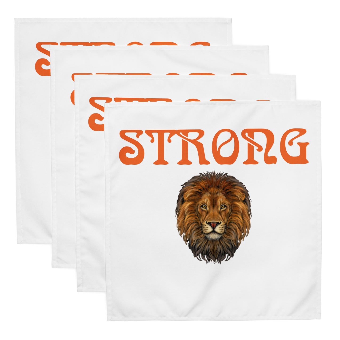 “STRONG”White Cloth Napkin Set W/Orange Font