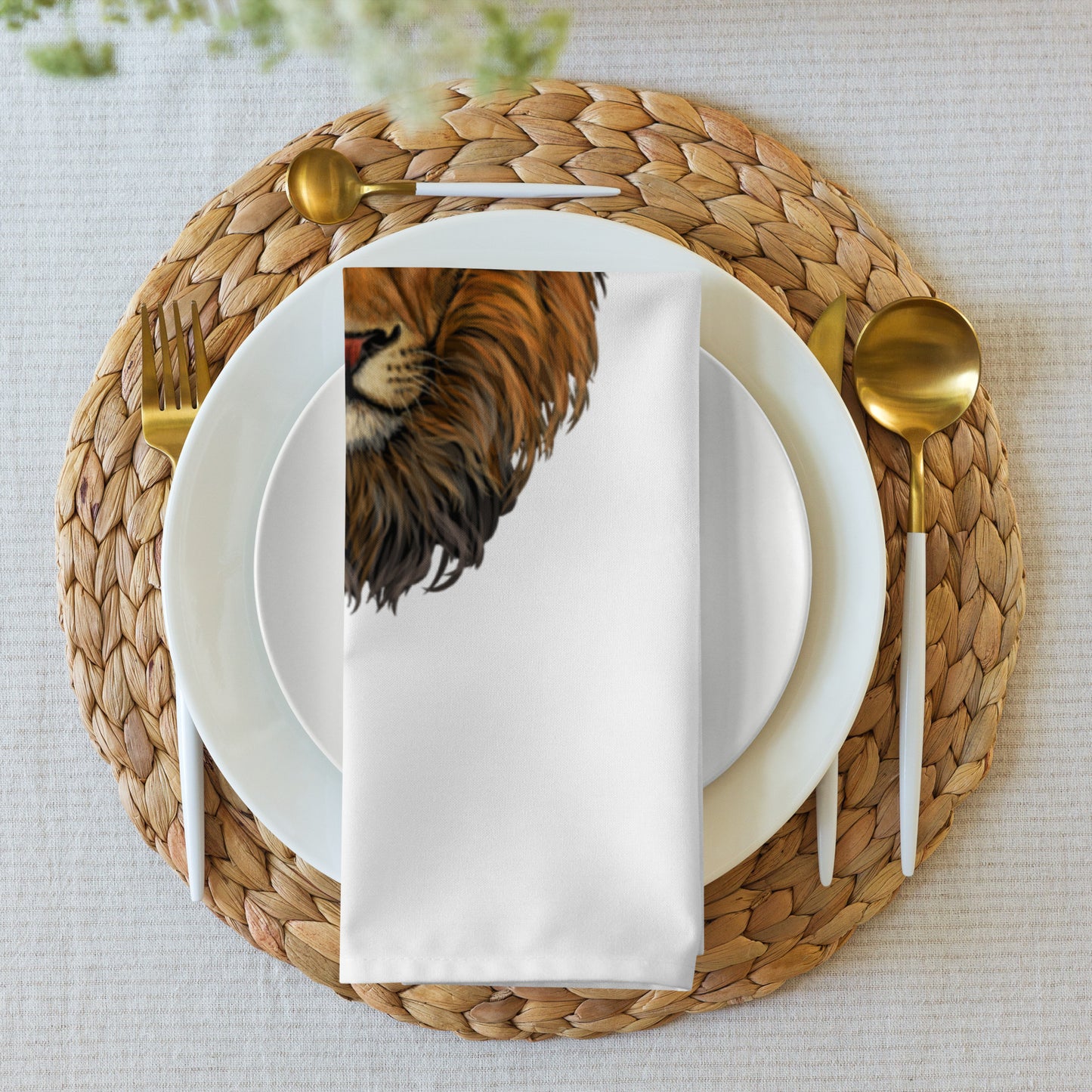“STRONG”White Cloth Napkin Set W/Orange Font