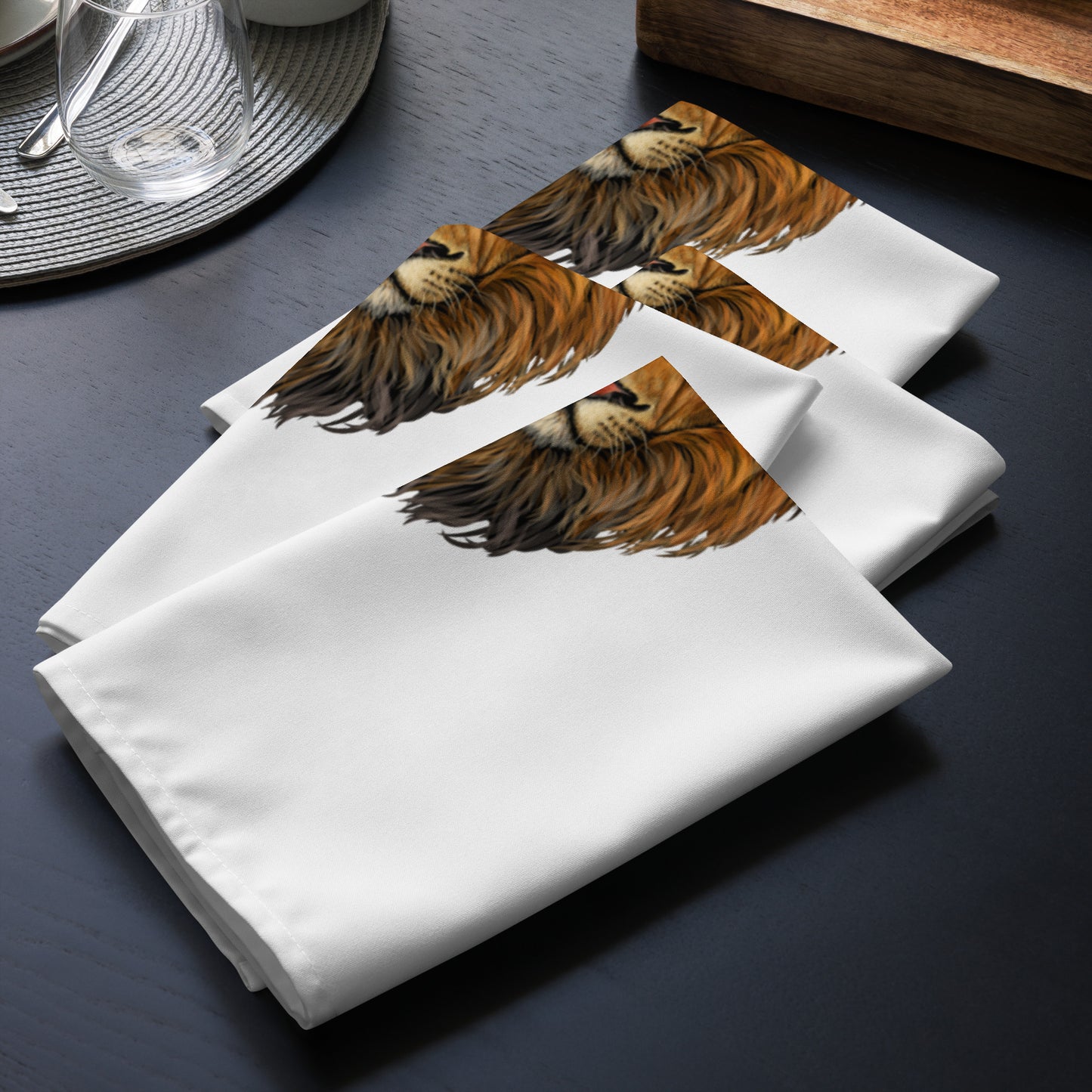 “STRONG”White Cloth Napkin Set W/Orange Font
