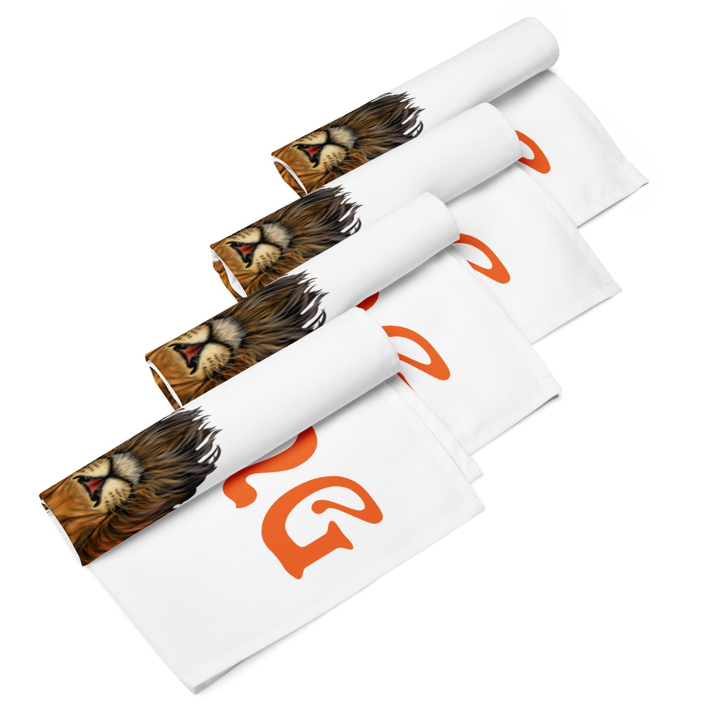 “STRONG”White Cloth Napkin Set W/Orange Font