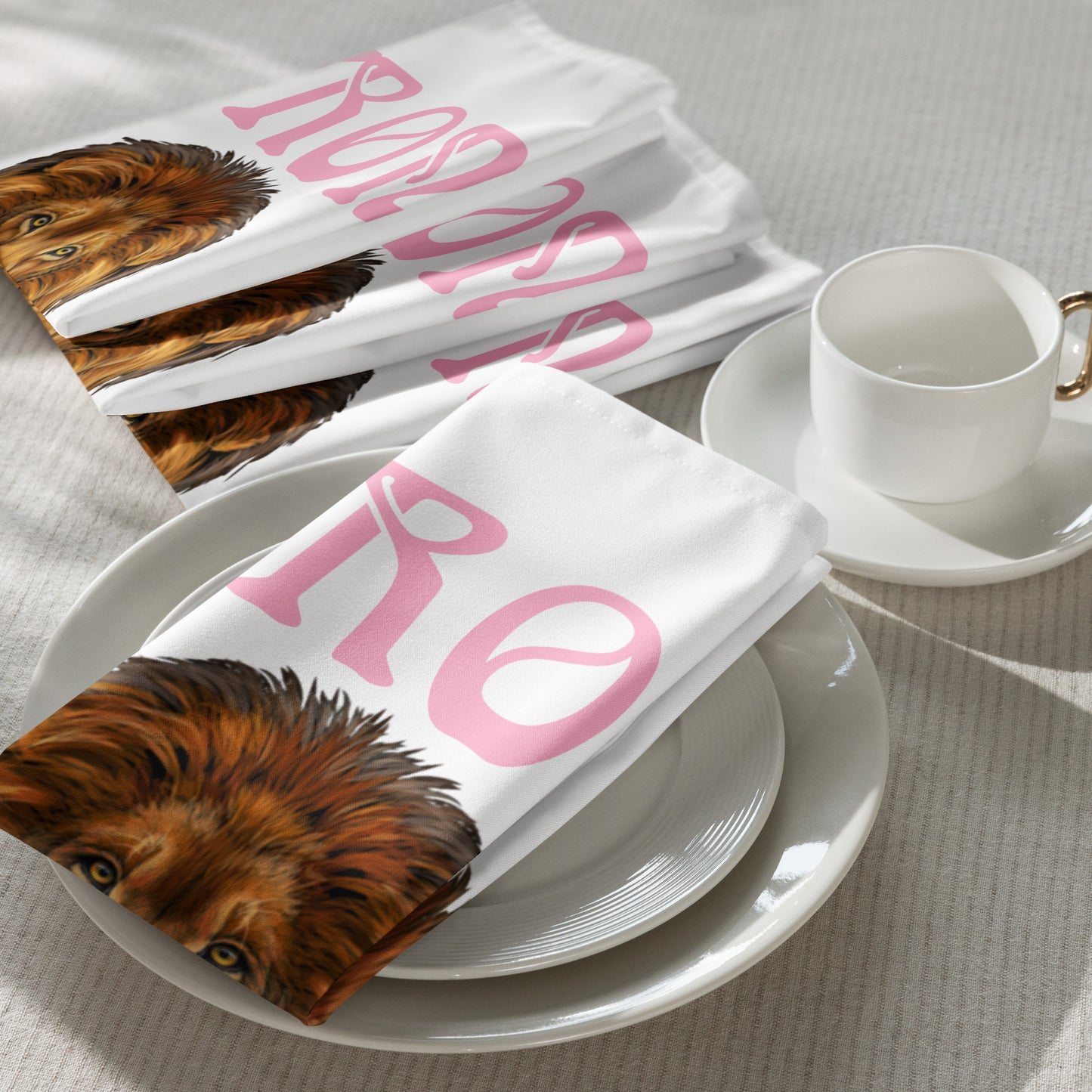 “STRONG”White Cloth Napkin Set W/Cotton Candy Font
