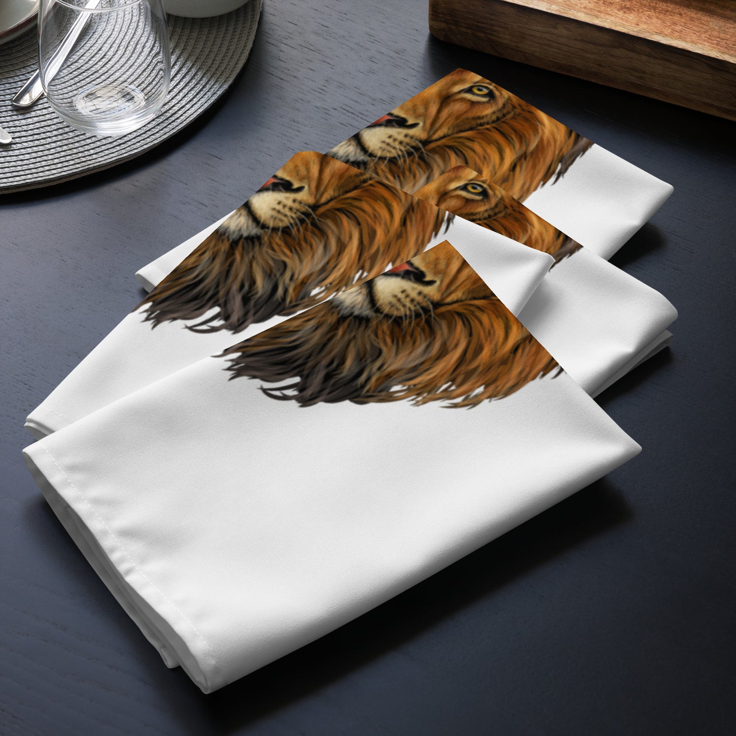 “STRONG”White Cloth Napkin Set W/SkyBlue Font