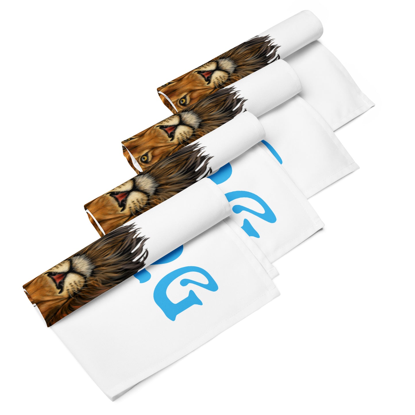 “STRONG”White Cloth Napkin Set W/SkyBlue Font