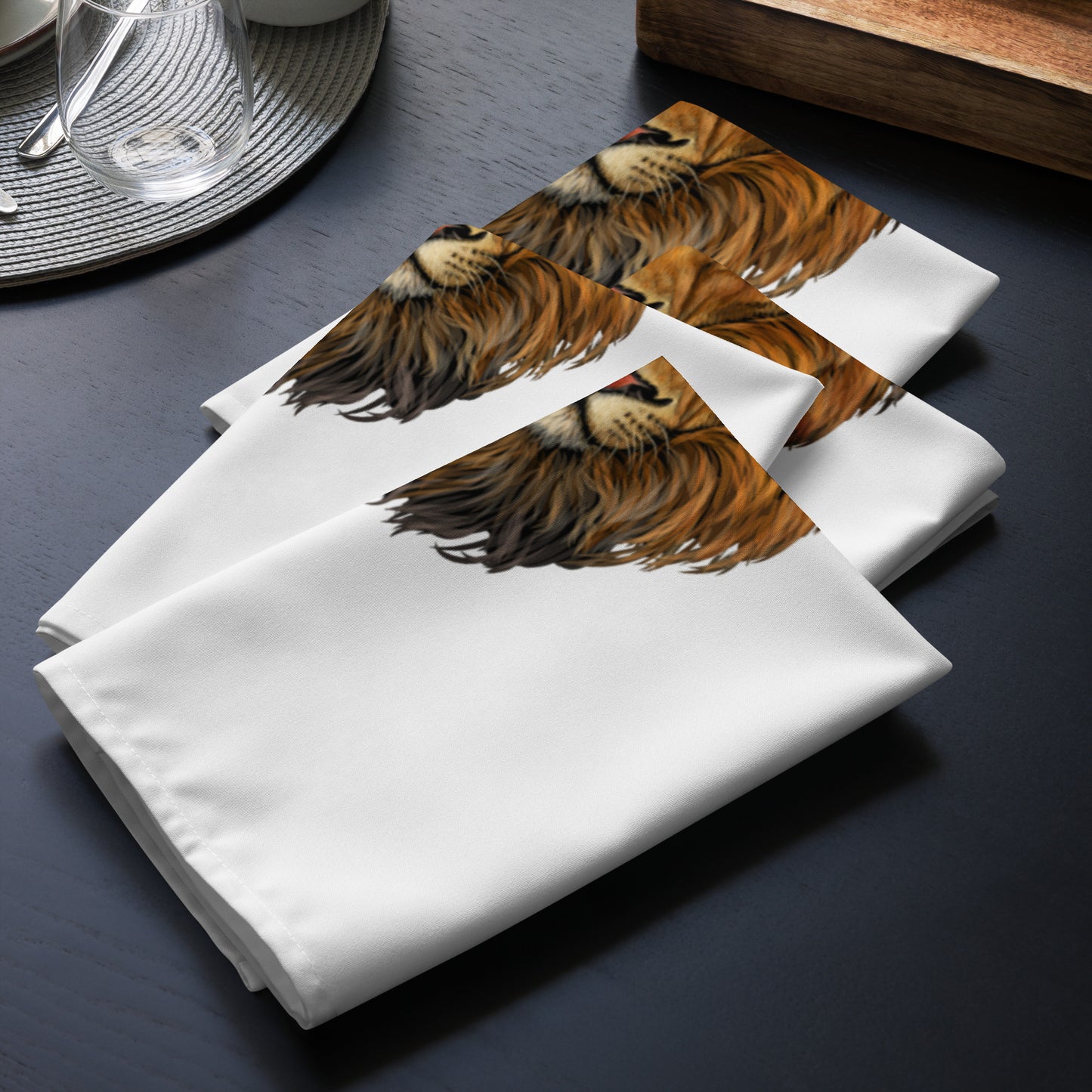 “STRONG”White Cloth Napkin Set W/Bronze Font