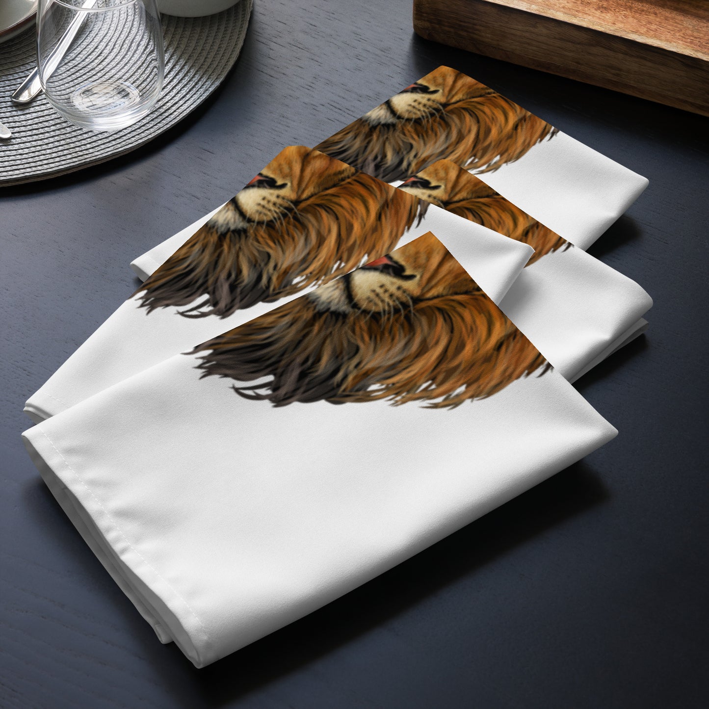 “STRONG”White Cloth Napkin Set W/Green Font