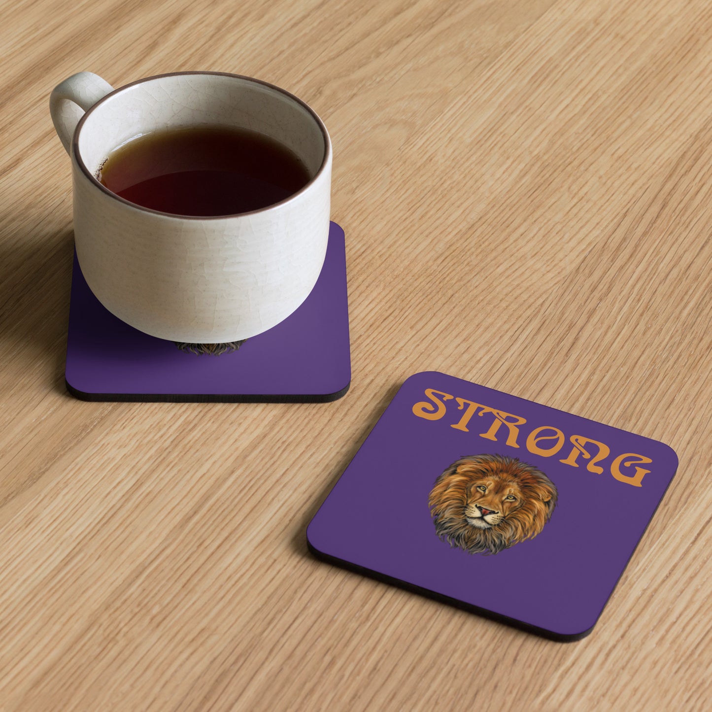 “STRONG”Cork-Back Purple Coaster W/Bronze Font