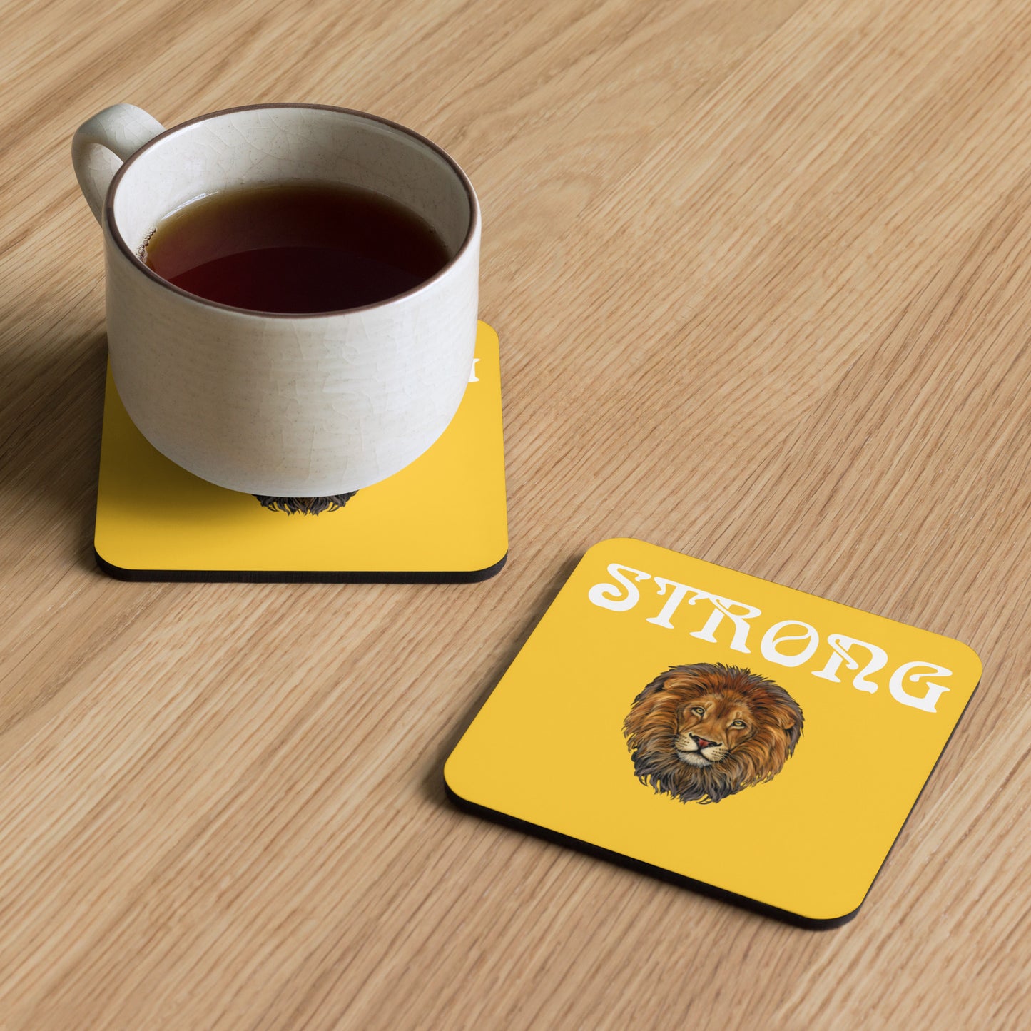 “STRONG”Cork-Back Yellow Coaster W/White Font