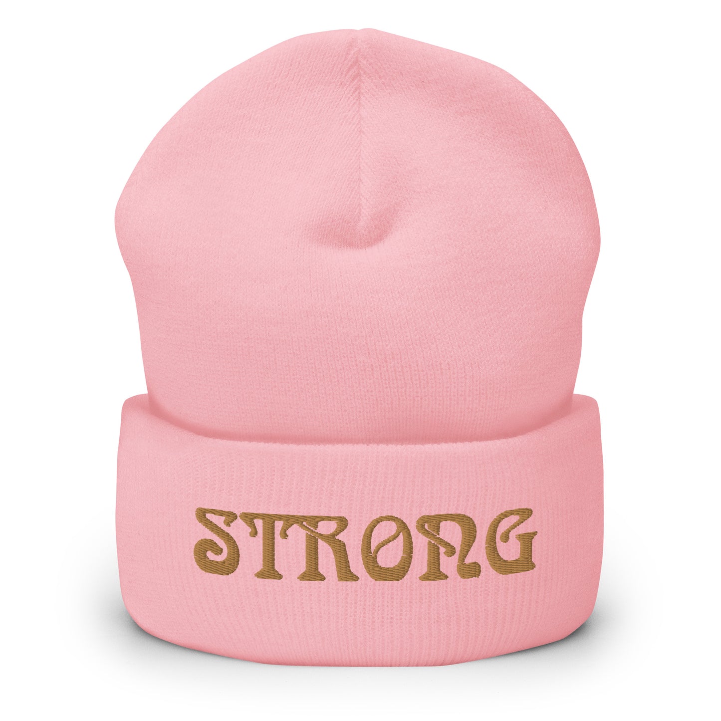 “STRONG”Cuffed Beanie W/Bronze Font